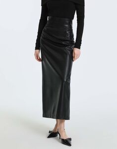 Чёрная юбка макси с разрезом из искусственной кожи Gloria Jeans