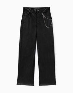 Чёрные брюки Wide leg из искусственной кожи Gloria Jeans