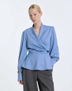 Синяя сатиновая блузка с завязкой Gloria Jeans