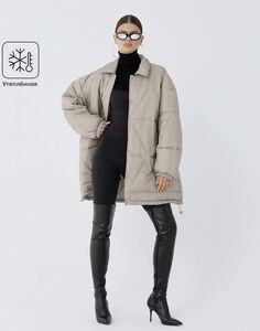 Серая стёганая куртка oversize Gloria Jeans