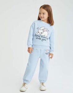 Голубой свитшот oversize с принтом для девочки Gloria Jeans
