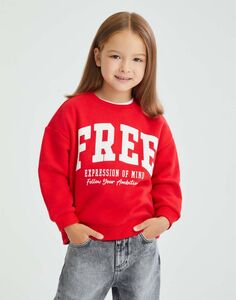 Красный свитшот oversize с принтом для девочки Gloria Jeans