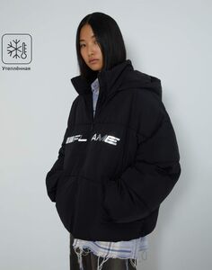 Чёрная утеплённая куртка oversize с нашивкой Gloria Jeans