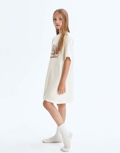 Молочная ночная сорочка oversize с принтом Gloria Jeans