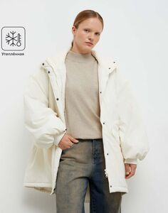 Молочная удлинённая куртка oversize с утеплителем Gloria Jeans