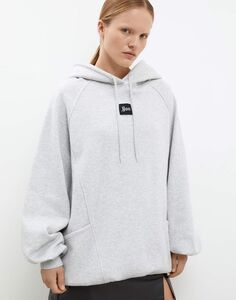 Серое худи superoversize с принтом и вышивкой Gloria Jeans