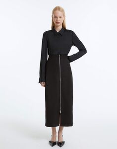 Чёрная замшевая юбка макси с разрезом Gloria Jeans