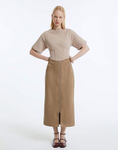 Светло-коричневая замшевая юбка макси с разрезом Gloria Jeans