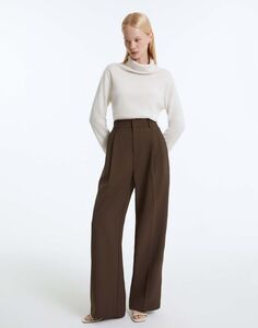 Коричневые классические брюки Wide leg с защипами Gloria Jeans