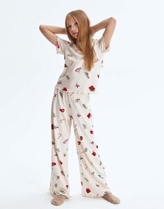 Бежевая пижама oversize с принтом Gloria Jeans