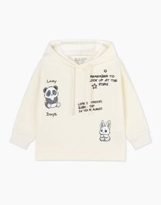 Молочное худи oversize с принтом для девочки Gloria Jeans