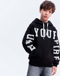 Чёрное худи oversize с принтом Gloria Jeans