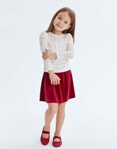Бордовая юбка с эластичным поясом из велюра для девочки Gloria Jeans