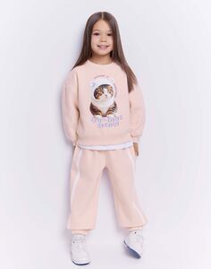 Розовые спортивные брюки Baggy с лампасами для девочки Gloria Jeans