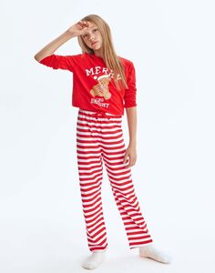 Красная пижама oversize с новогодним принтом Gloria Jeans