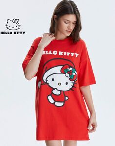 Красная ночная сорочка oversize с принтом Hello Kitty Gloria Jeans