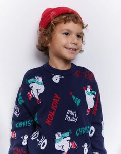 Тёмно-синий новогодний джемпер для мальчика Gloria Jeans