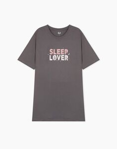 Тёмно-серая ночная сорочка oversize с принтом Gloria Jeans