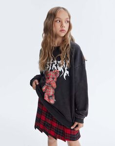 Чёрный свитшот oversize с принтом и эффектом варки Gloria Jeans