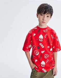 Красная футболка oversize с принтом Gloria Jeans
