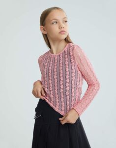Светло-розовый кружевной лонгслив Gloria Jeans