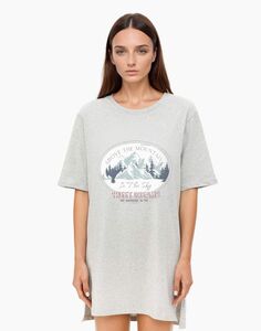 Серая ночная сорочка oversize с принтом Gloria Jeans
