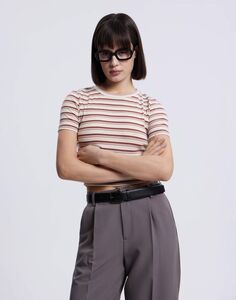 Коричневый полосатый кроп-топ в рубчик Gloria Jeans