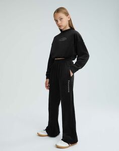 Чёрные спортивные брюки Wide leg из велюра со стразами Gloria Jeans
