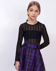 Чёрный кружевной лонгслив Gloria Jeans