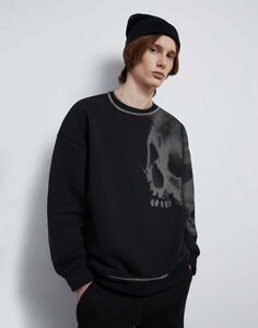 Чёрный свитшот oversize с принтом Gloria Jeans