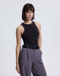 Чёрная майка в рубчик с эффектом варки Gloria Jeans