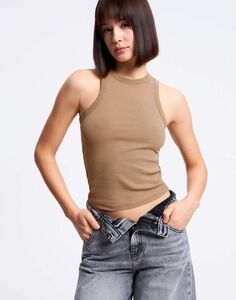 Бежевая майка в рубчик с эффектом варки Gloria Jeans