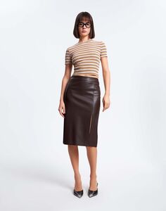 Коричневая юбка из искусственной кожи с разрезом Gloria Jeans