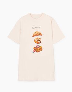 Молочная ночная сорочка oversize с принтом Gloria Jeans