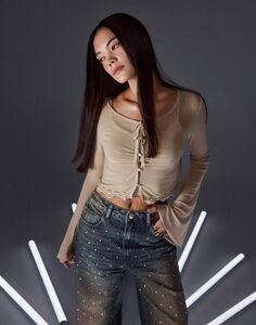 Бежевая укороченная многослойная блузка Gloria Jeans