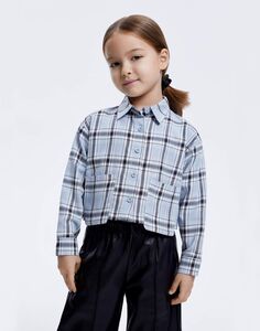 Голубая клетчатая рубашка oversize из фланели для девочки Gloria Jeans
