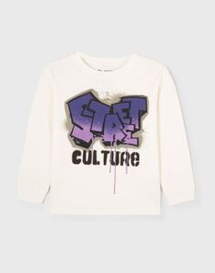 Молочный лонгслив oversize с принтом для мальчика Gloria Jeans