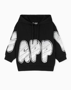 Чёрное худи oversize с принтом для мальчика Gloria Jeans
