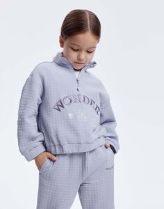 Голубой укороченный свитшот с вышивкой для девочки Gloria Jeans