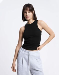Чёрная базовая майка в рубчик Gloria Jeans