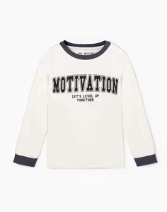 Молочный лонгслив с принтом для мальчика Gloria Jeans