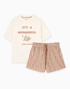 Молочный пижамный комплект oversize с принтом Gloria Jeans
