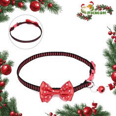 Ошейник текстильный с бантиком и бубенчиком, 30 х 1 см, красный Пижон