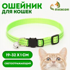 Ошейник кошачий светоотражающий, с серебряным бубенчиком, 19-32 х 1 см, зеленый Пижон