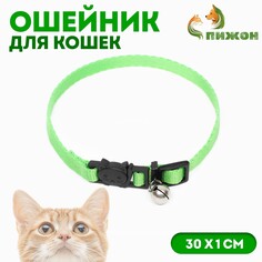 Ошейник кошачий с бубенчиком, 30 х 1 см, полиэстер, зеленый Пижон