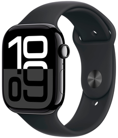 Бренд Apple Watch Series 10, 46 мм, корпус из алюминия цвета «чёрный глянец», спортивный ремешок черного цвета M/L