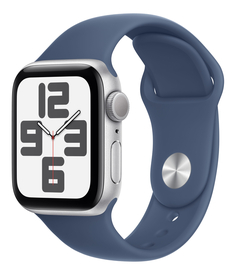 Бренд Apple Watch SE 2024, 40 мм, корпус из алюминия серебристого цвета, спортивный ремешок цвета «синий деним» S/M