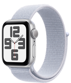 Бренд Apple Watch SE 2024, 40 мм, корпус из алюминия серебристого цвета, спортивный браслет дымчато-голубого цвета