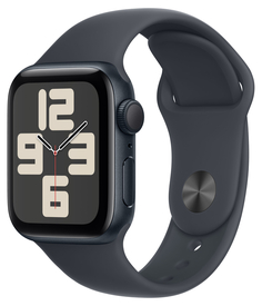 Бренд Apple Watch SE 2024, 40 мм, корпус из алюминия цвета «полуночный черный», спортивный ремешок цвета «полуночный черный» S/M