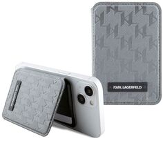 Бренд Чехол-бумажник Karl Lagerfeld Saffiano Monogram Cardslot MagSafe, серебряный